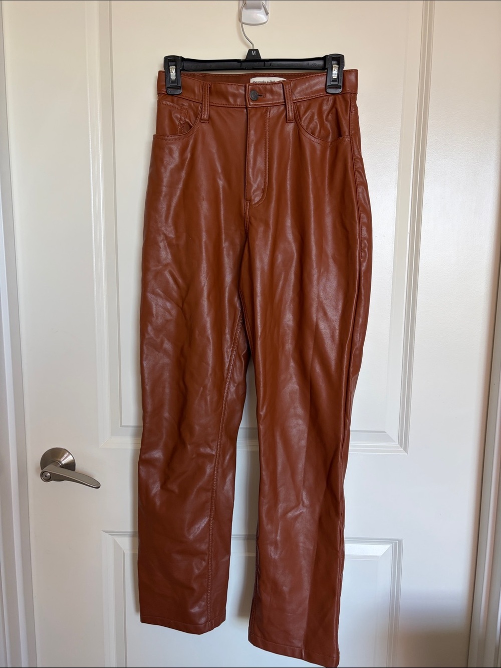 Abercrombie & Fitch 90s Straight Faux Leather Pants High Rise Cognac Size 26